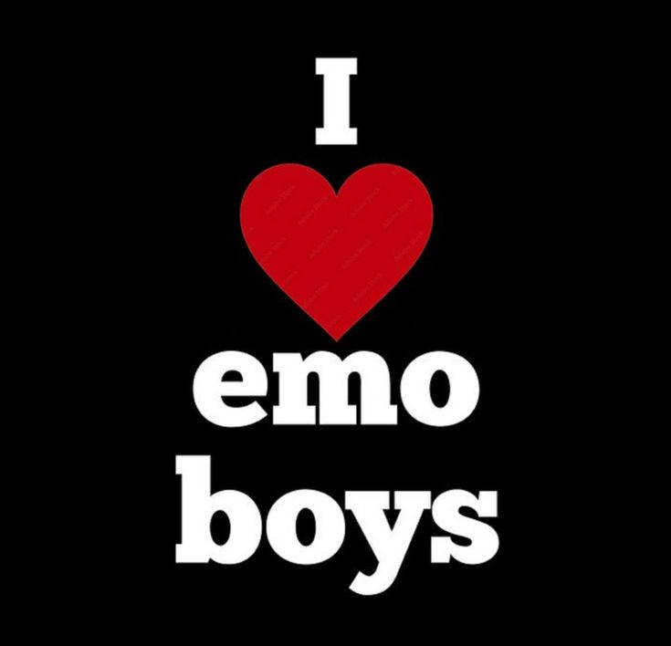 the words i love emo boys written in white and red on a black background