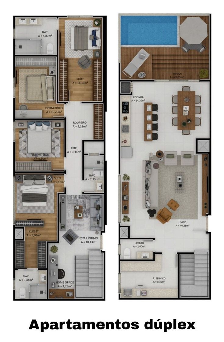 two floor plans with different furniture in them