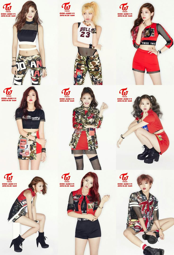 the girls are posing in different outfits