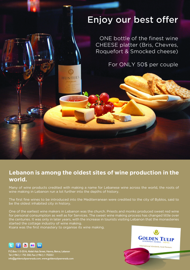 an advertisement for the golden tulip wine and cheese company, which is offering wines