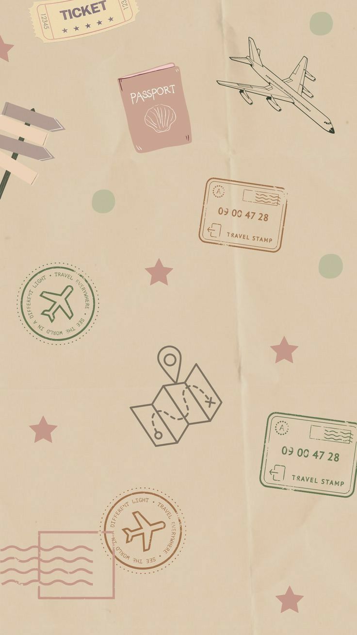 an airplane, passport, and boarding stickers on a piece of paper that says passport