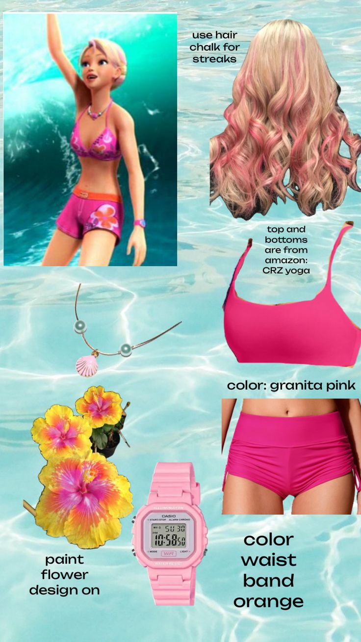 the barbie doll is wearing pink swimsuits