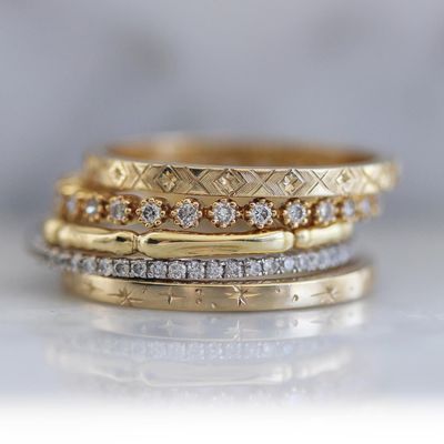 Wedding Ring Stack Ideas, Ring Stack Ideas, Stacking Rings Wedding, Wedding Ring Stack, Gem Breakfast, Stacked Wedding Rings, Gold Rings Fashion, Gold Ring Designs, Ring Stack