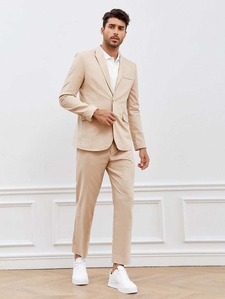 Semi Formal Blazer, Beige Suits For Men, Man Dress Design, Suits And Sneakers, Blazers For Men Casual, Semi Formal Outfit, Cream Suit, Shein Men, Tan Suit