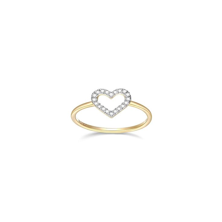 14K Yellow Gold 0.10ctw Diamond Open Heart Ring Pavé diamonds shimmer on this sweet band's open-heart design. Wear as a simple, minimalist single or style with a ring stack.       Approx. 7.73x7.73mm      Stamped 14K yellow gold; polished finish      Pavé settings   Stone Information       All sizes and weights approximate     Total Carat Weight: 0.10ctw     White Diamond: Round; I-J color, I2 clarity Sweet Band, Open Heart Ring, Ring Stack, Pave Ring, Symbol Of Love, Open Heart, Christmas Wishlist, Heart Design, Pave Diamonds