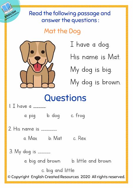 a dog worksheet with the words in english