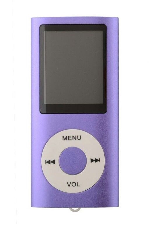 an mp3 player that is purple and has the word menu on it's screen