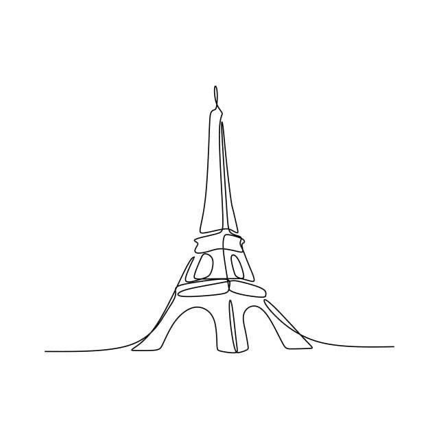 a drawing of the eiffel tower in black and white, on a white background