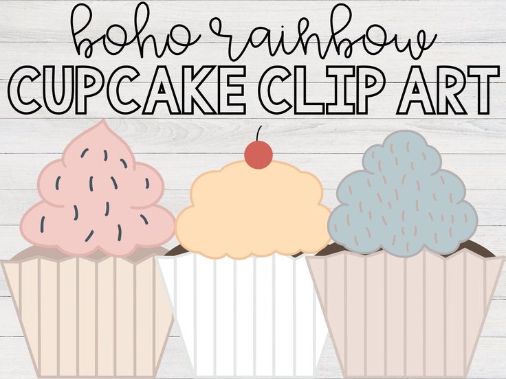 three cupcakes with the words boho rainbow on them, and one has a cherry