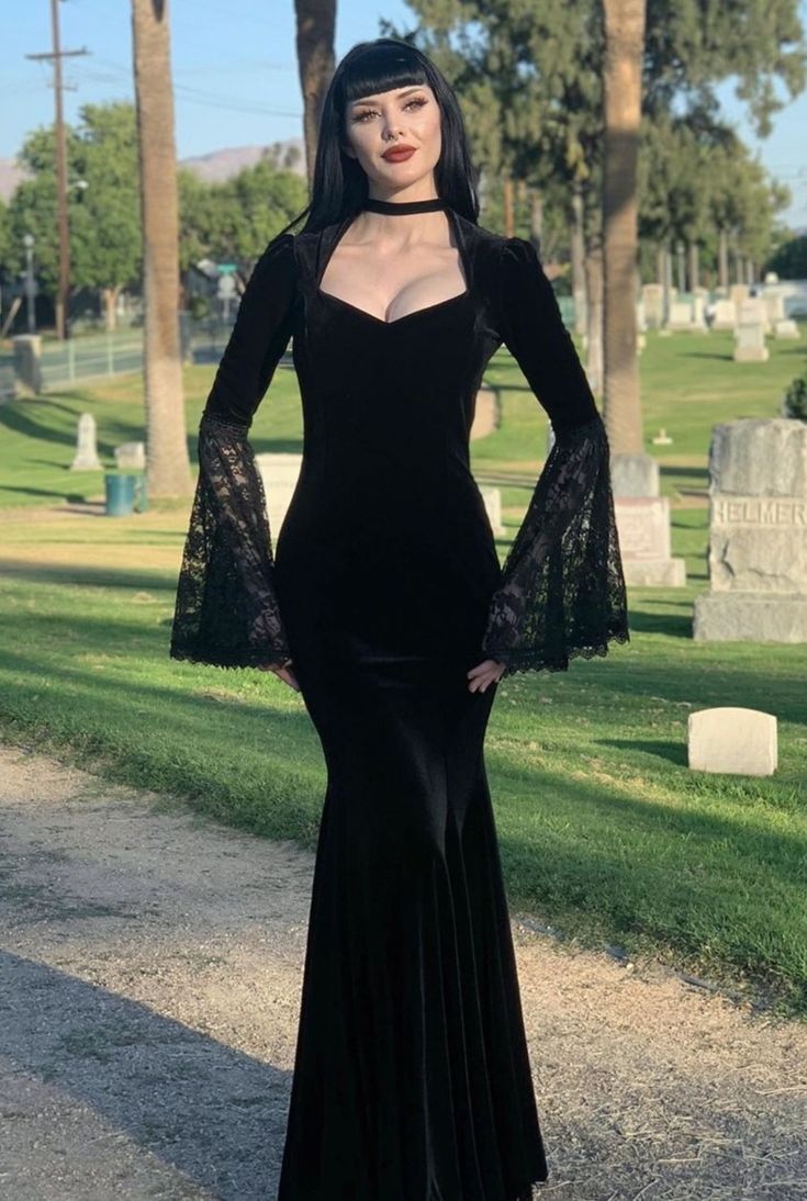 Black Velvet Dark Queen Morticia Addams Gothic Victorian Dress . DevilNight.co.uk | We Ship Worldwide #morticiaaddams#alternativedress#gothicvictorian #gothicdress #maxidress #victorian #victoriandress #gothicfashion #gothicfantasy #morticiaaddamsdress Goth Velvet Dress, Goth Dress Long, Goth Dress Formal, Morticia Addams Dress, Morticia Addams Costume, Gothic Victorian Dresses, Vampire Wedding, Addams Dress, Goth Prom