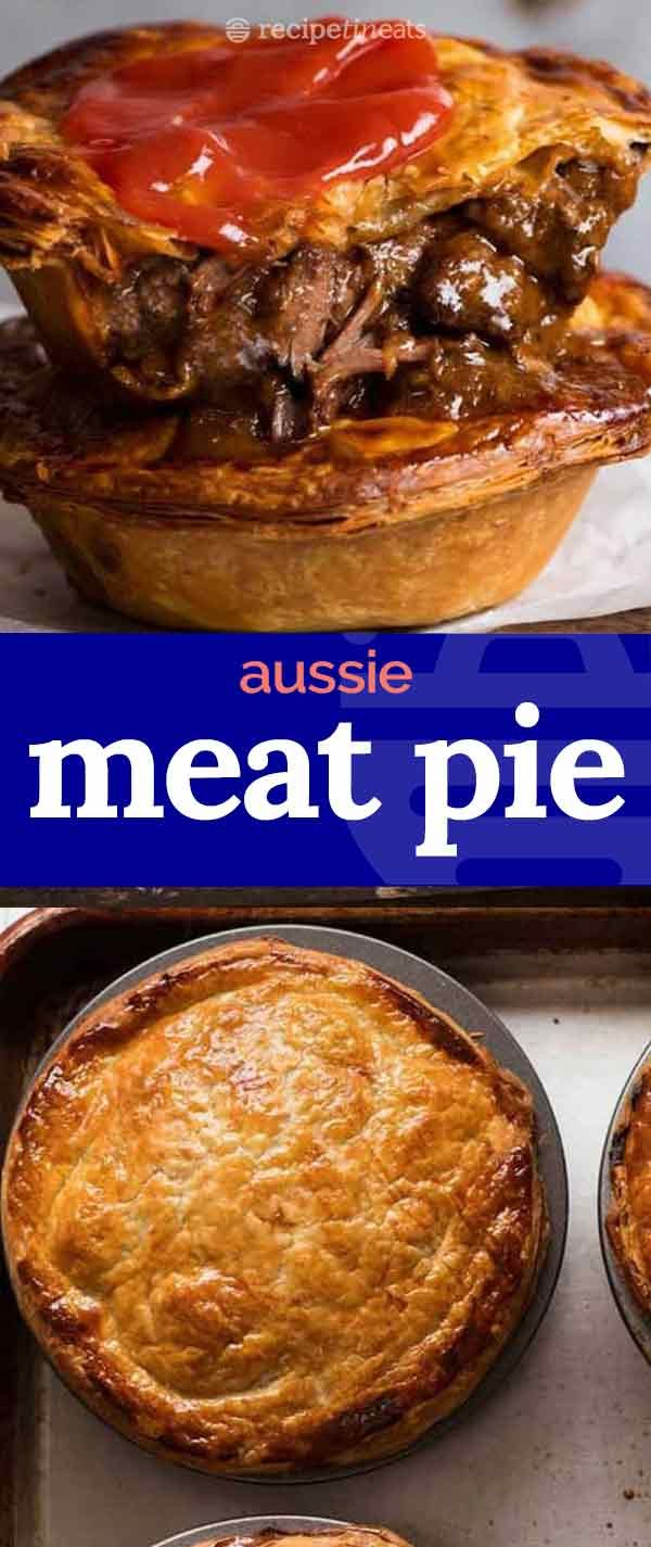 the cover of aussie meat pies is shown in front of other pies