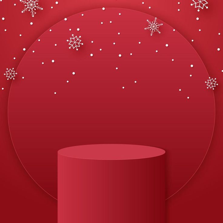 a red background with white snowflakes and stars on the top, as well as a round base