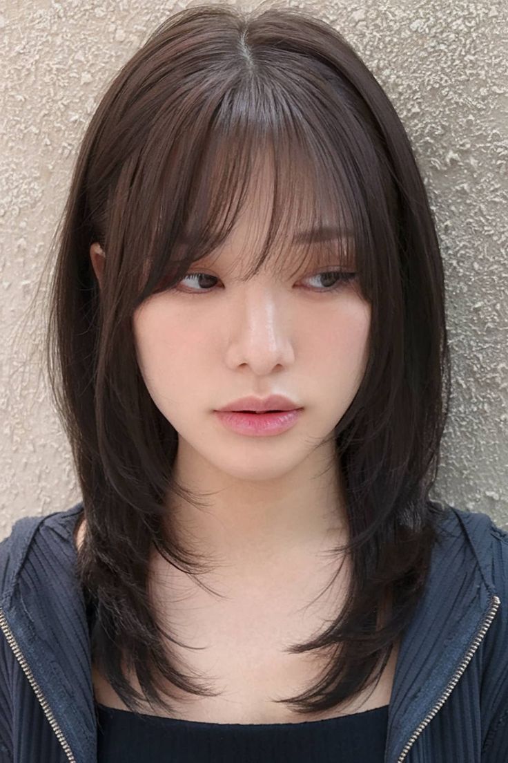 Medium layered hair for Japanese women with curved layers Medium Length Haircuts With Layers, Slightly Wavy Hair, Trendy Medium Length Haircuts, Medium Fine Hair, Collarbone Length Hair, Haircuts With Layers, Women Haircut, Gentle Feminine, Medium Length Haircuts