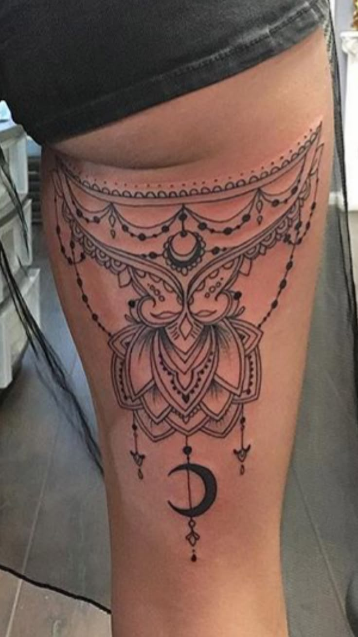 a woman's thigh with a tattoo on it