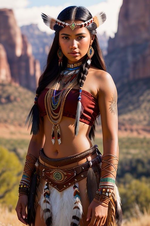 a beautiful young woman dressed in native american clothing