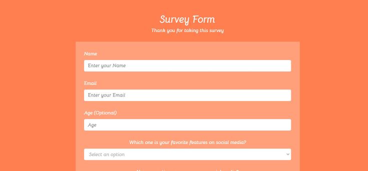 the survey form is displayed on an orange background