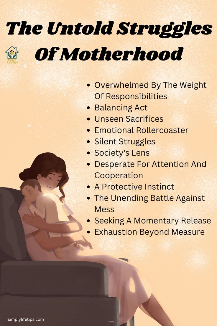 the unto struggles of motherhood poster with an image of a woman sitting in a chair