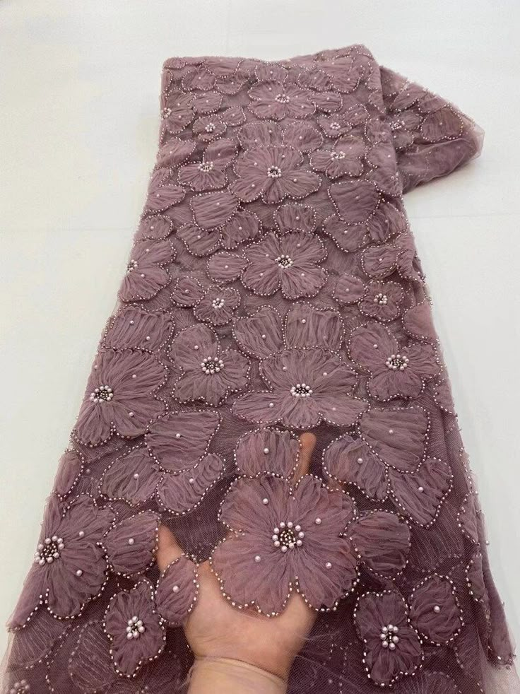 Fashion 3D Flower Lace Fabric Beaded Lace Fabric With Pearls - Etsy Duppattas Designs Ideas, Clothing Fabric Patterns, Korean Top, Fashionable Saree, Bead Suppliers, Latest Dress Design, Fashionable Saree Blouse Designs, Purple Mermaid, Beaded Lace Fabric