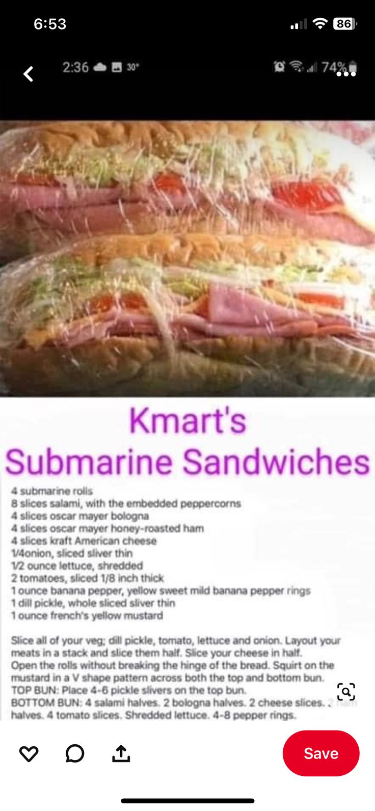 an image of a sandwich on the webpage for kmart's submarine sandwiches