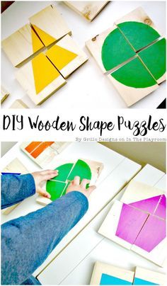 the diy wooden shape puzzles are fun for kids to make and play with their own hands