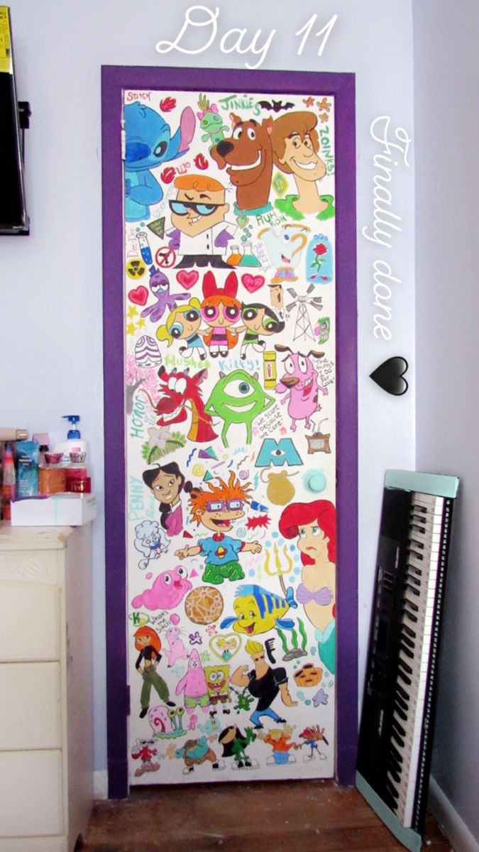 this door has many stickers on it