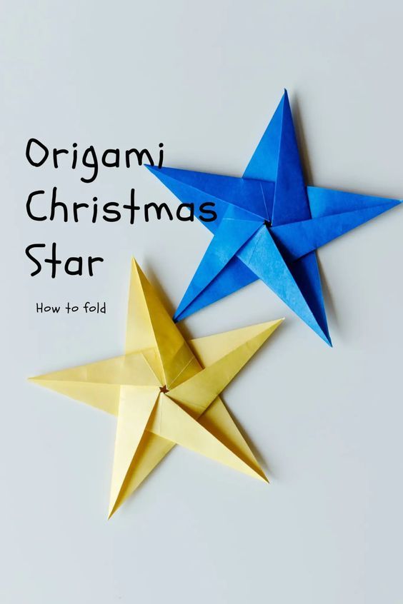 origami christmas star and how to fold it in three different directions with text overlay