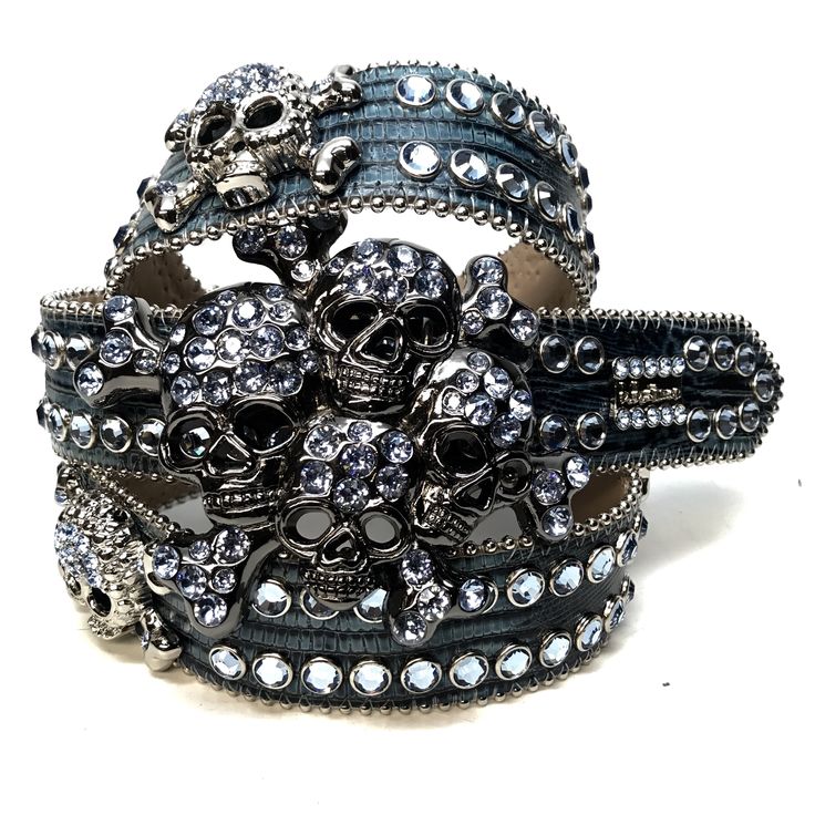 b.b. Simon Skull Blue Lizard Fully Loaded Double Row Crystal Belt - Dudes Boutique Bb Simon Belts, Bling Belts, Accessory Inspo, Blue Lizard, Y2k Accessories, Crystal Belt, I'm With The Band, 2000s Fashion Outfits, Dream Jewelry