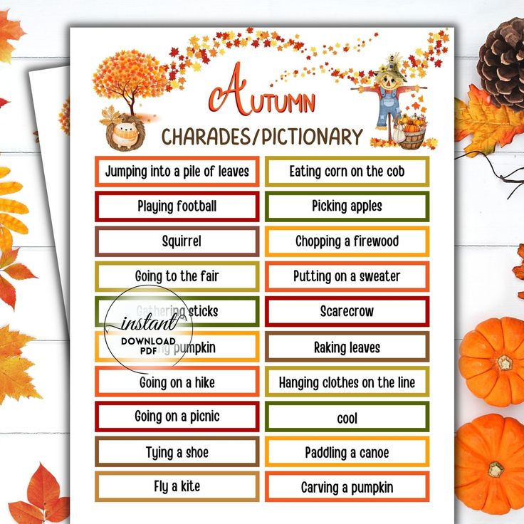 an autumn character dictionary with pumpkins and leaves