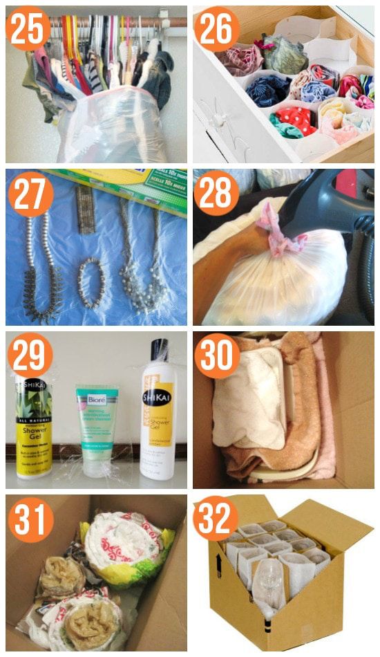 the contents of an open box are shown in this collage, including items that include toiletries and hair products