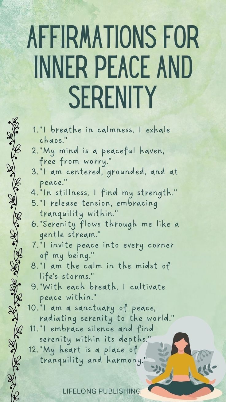 the affirmations for inner peace and serenity are shown in this poster