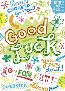 a poster with the words good luck in different colors and designs on it's side