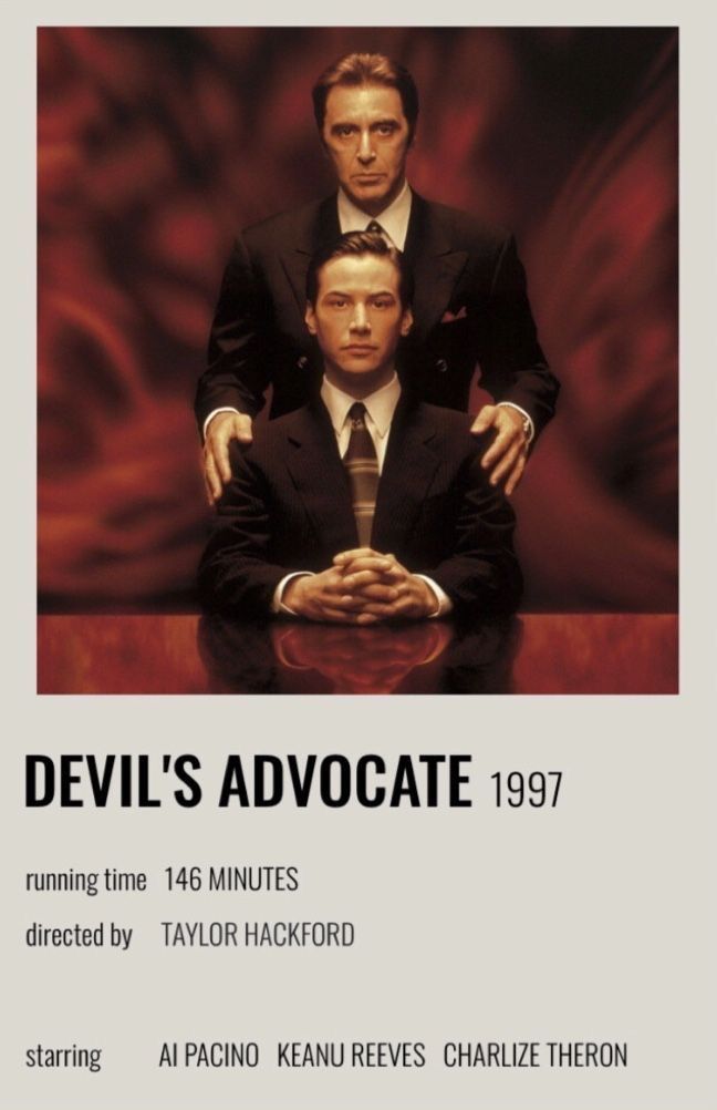 the poster for devil's advocate showing two men in suits