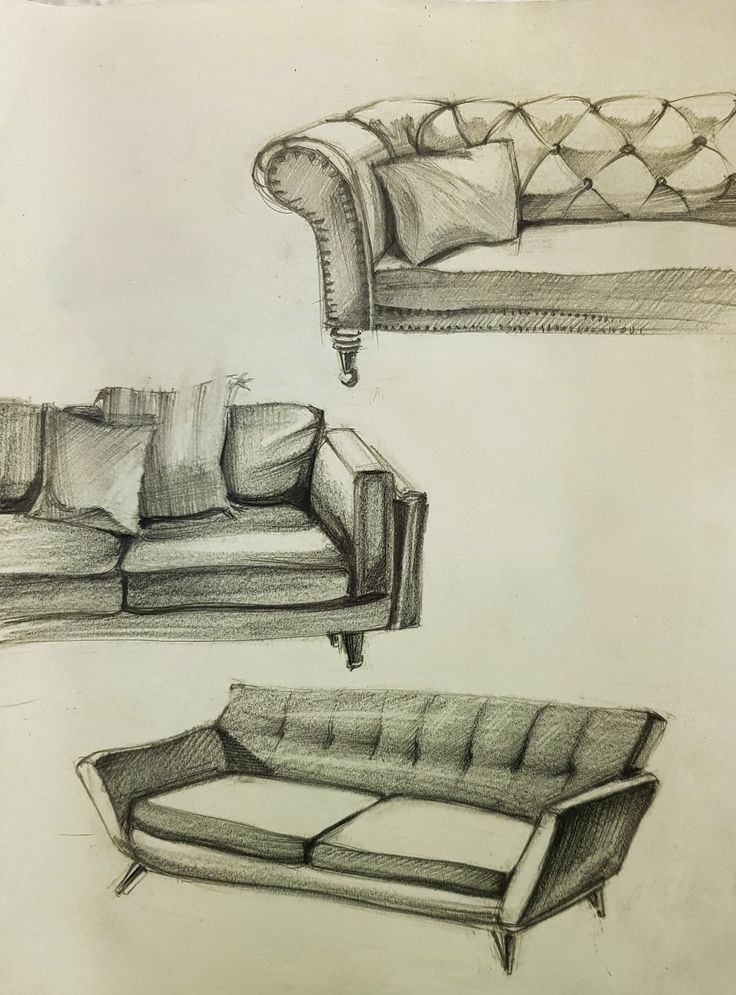 three different types of couches are shown in this drawing