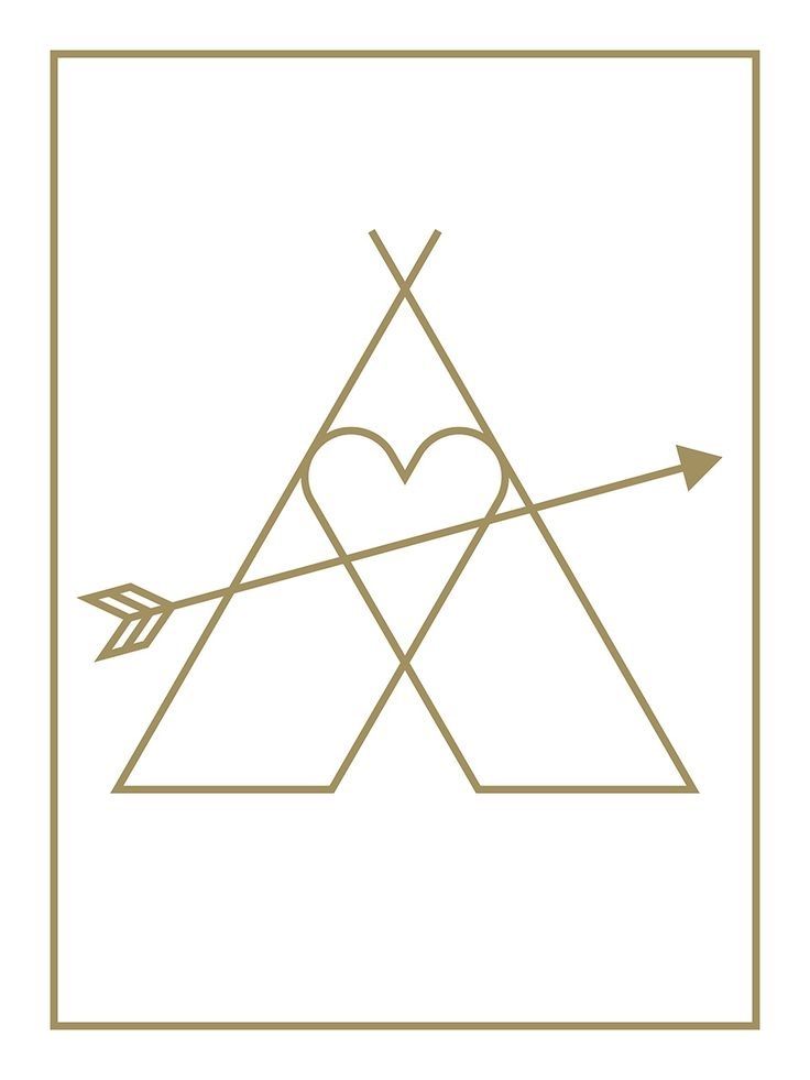 an arrow and heart in the shape of a triangle with two arrows on each side