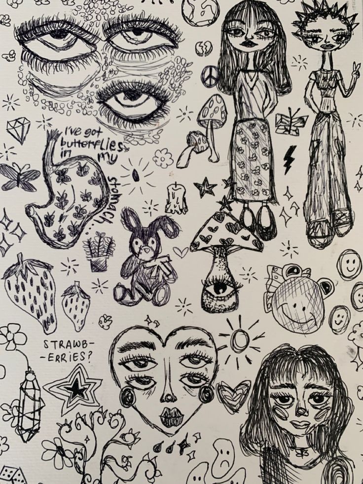 a drawing of many different faces and eyes