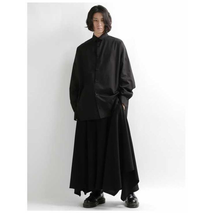 Long Skirt Men Outfit, Punk Street Style, Black Skirt Outfits, Long Skirt Outfits, Maxi Skirt Outfits, Black Denim Skirt, Japan Fashion, Girly Fashion, Skirt Outfits