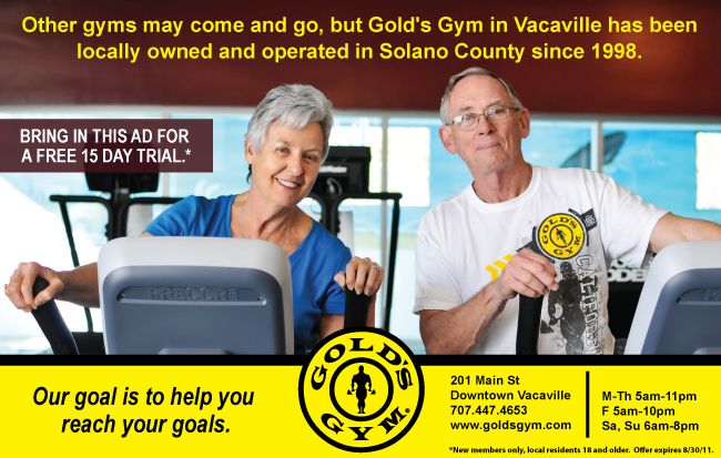 an advertisement for a gym with two people on stationary exercise bikes, and the caption says