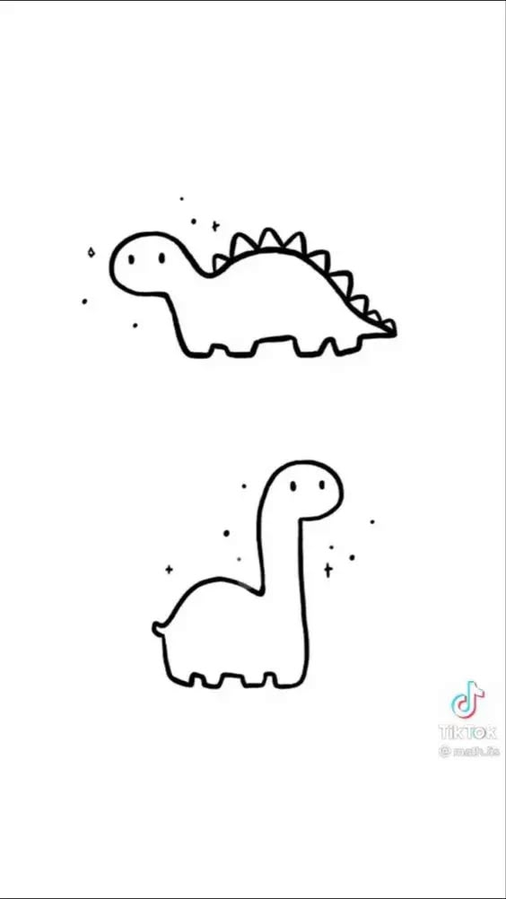 an image of two dinosaurs in the same line drawing, one is black and white