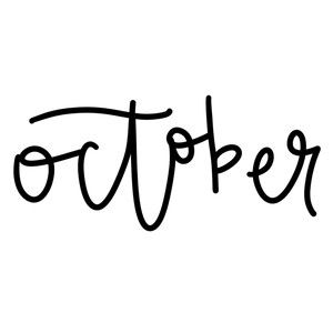 the word october written in cursive writing on a white background with black ink