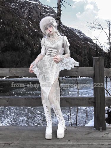 White Goth Dress, White Goth Outfit, White Goth Aesthetic, Gothic Embroidery, Snow Queen Dress, Shaggy Jacket, Jacquard Coat, White Gothic, White Goth