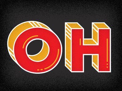 the word oh is written in bold red and yellow letters on a black background,