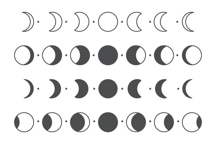 the phases of the moon are shown in black and white, with different shapes to choose from