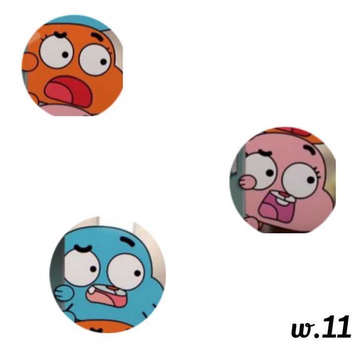 three different cartoon buttons with faces on them