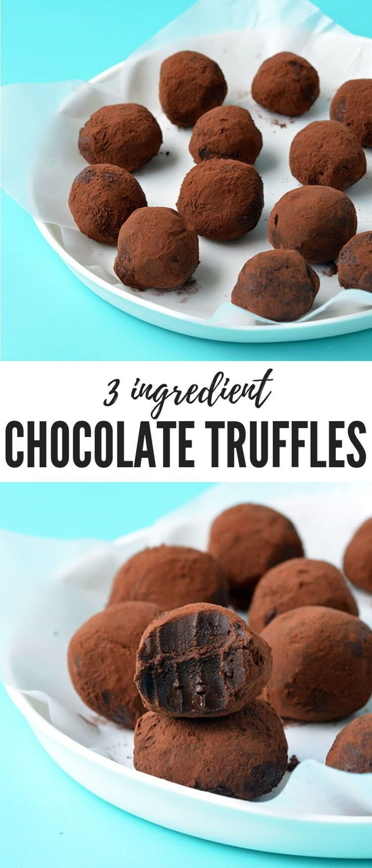 chocolate truffles on a plate with the words 3 ingredient chocolate truffles