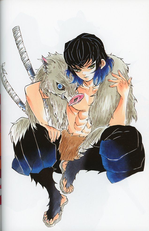 a drawing of a man with blue hair holding a furry animal in his arms and looking at the camera