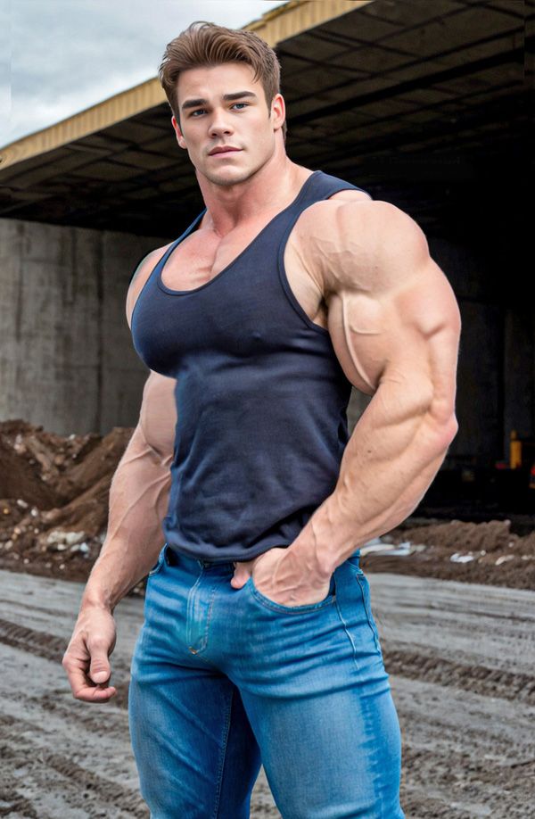 a man in jeans and tank top posing for the camera