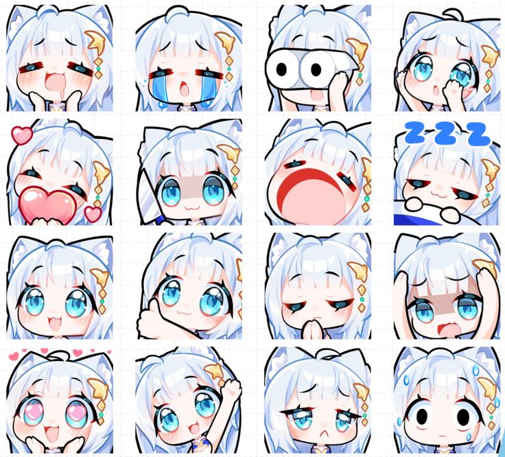 an anime character's face with different expressions and facial expressions, including blue eyes