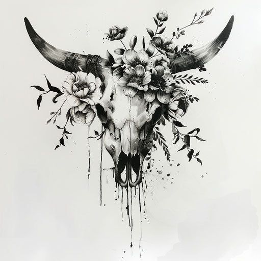 Bull Tattoo Artistry Set Women Above Elbow Tattoo, Hand Tattoos For Women Country, Bull Rib Tattoo, Women Tattoos Western, Back Tattoo Women Western, American Tattoos Women, Woman’s Side Tattoo, Small Cow Skull Tattoo, May Inspired Tattoos