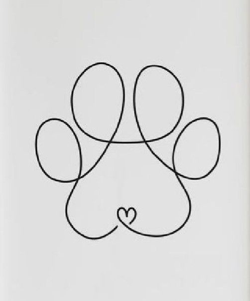 a dog's paw with a heart drawn on the back of it in black ink