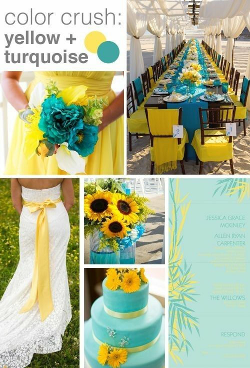 yellow and turquoise wedding color scheme with sunflowers